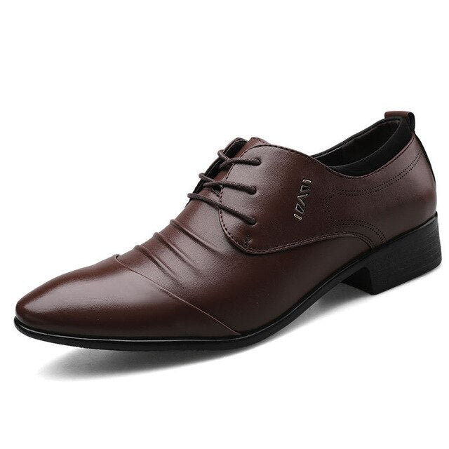 New British Men's Slip On Split Leather Pointed White Toe Men Dress Shoes Business Wedding Oxfords Formal Shoes For Male 38-48