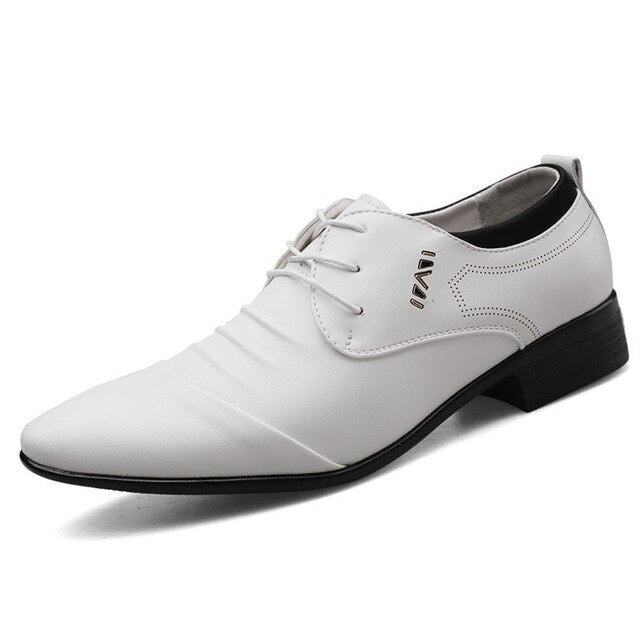 New British Men's Slip On Split Leather Pointed White Toe Men Dress Shoes Business Wedding Oxfords Formal Shoes For Male 38-48