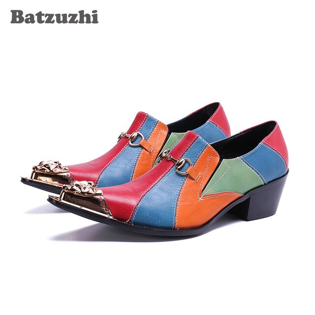 Batzuzhi 6.5cm High Heels Men Shoes Pointed Iron Toe Designer's Leather Men Dress Shoes Oxfords Party and Wedding Footwear, US12