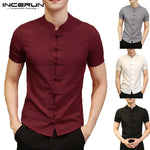 2020 Vintage Mens Shirts Dress Short Sleeve Button Down Slim Fit Summer Chinese Style Tee Tops Male Clothing Camisas Masculina