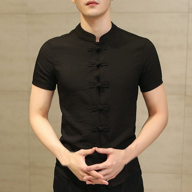 2020 Vintage Mens Shirts Dress Short Sleeve Button Down Slim Fit Summer Chinese Style Tee Tops Male Clothing Camisas Masculina