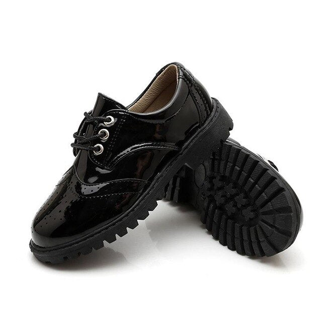 SKOEX Kids Oxford Dress Shoes Black Boys Lace Up Brogue Leather School Uniform Shoes Childrens Boys Party Formal Wedding Shoes