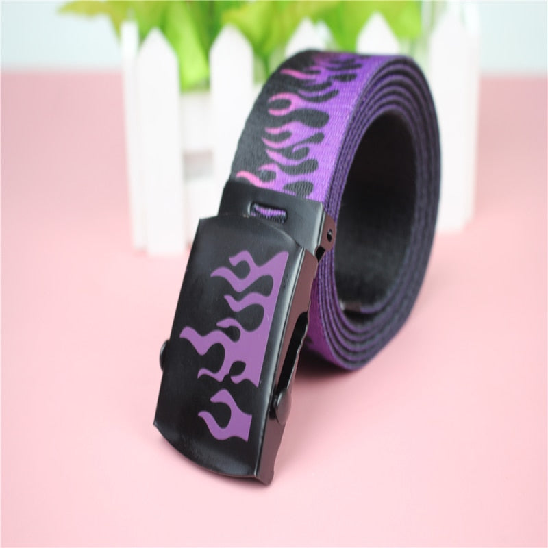 New Style Flame Print Men Women Unisex Plain Webbing Belts High Quality Nylon Belts Fashion Men's Jeans Waist Belt Longer 160cm