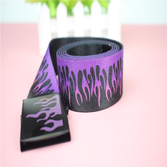 New Style Flame Print Men Women Unisex Plain Webbing Belts High Quality Nylon Belts Fashion Men's Jeans Waist Belt Longer 160cm