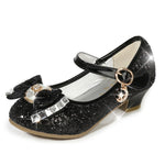Princess Kids Leather Shoes for Girls Flower Casual Glitter Children High Heel Girls Shoes Butterfly Knot Blue Pink Silver