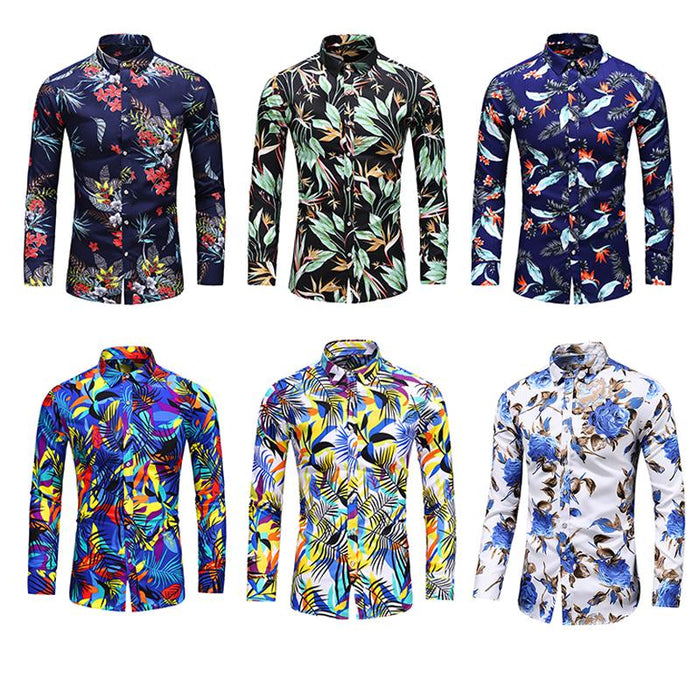 Hawaiian Shirt Men's clothing Long sleeve Fashion Floral Blouse Men Flower Mens dress Shirts Social New