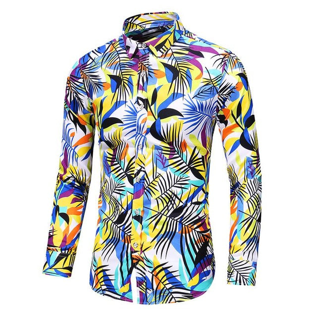 Hawaiian Shirt Men's clothing Long sleeve Fashion Floral Blouse Men Flower Mens dress Shirts Social New