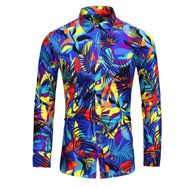 Hawaiian Shirt Men's clothing Long sleeve Fashion Floral Blouse Men Flower Mens dress Shirts Social New