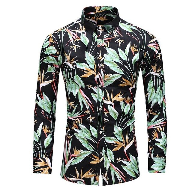 Hawaiian Shirt Men's clothing Long sleeve Fashion Floral Blouse Men Flower Mens dress Shirts Social New