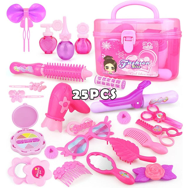 24-32PCS Pretend Play Kid Make Up Toys Pink Makeup Set Princess Hairdressing Simulation Plastic Toy For Girls Dressing Cosmetic