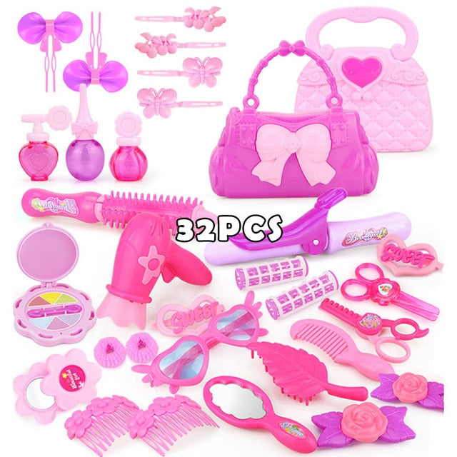 24-32PCS Pretend Play Kid Make Up Toys Pink Makeup Set Princess Hairdressing Simulation Plastic Toy For Girls Dressing Cosmetic