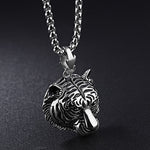 Hip Hop Rock Gold Silver Color Stainless Steel Animal Tiger Head Pendant Necklace for Men Jewerly with 24" Chain