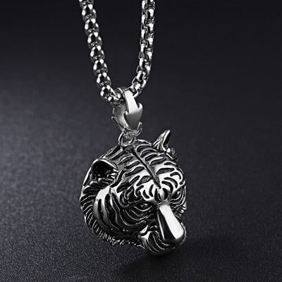 Hip Hop Rock Gold Silver Color Stainless Steel Animal Tiger Head Pendant Necklace for Men Jewerly with 24" Chain