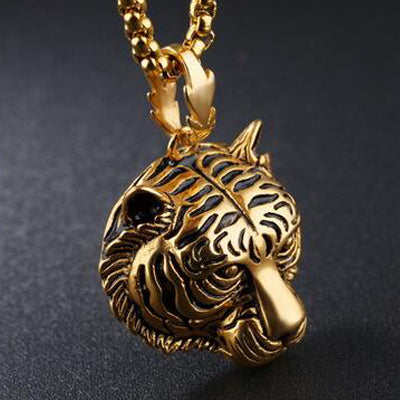 Hip Hop Rock Gold Silver Color Stainless Steel Animal Tiger Head Pendant Necklace for Men Jewerly with 24" Chain