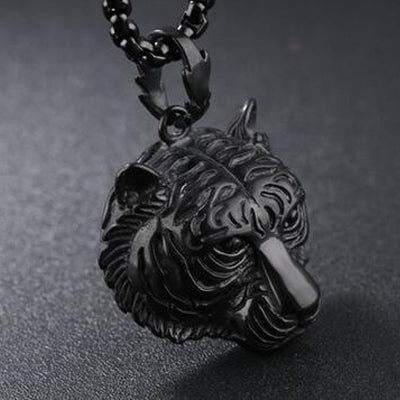 Hip Hop Rock Gold Silver Color Stainless Steel Animal Tiger Head Pendant Necklace for Men Jewerly with 24" Chain