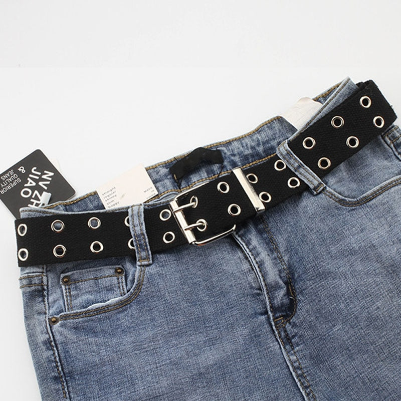 Adjustable All-Match punk belt Unisex Korean Style Canvas Belts for women men Vintage aesthetic long waistband students belt