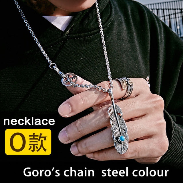 BEIER Fashion Stainless Steel Feather Pendant Necklace With Red/Black/Blue Stone Leaf Jewerly for man women gift BP8-112