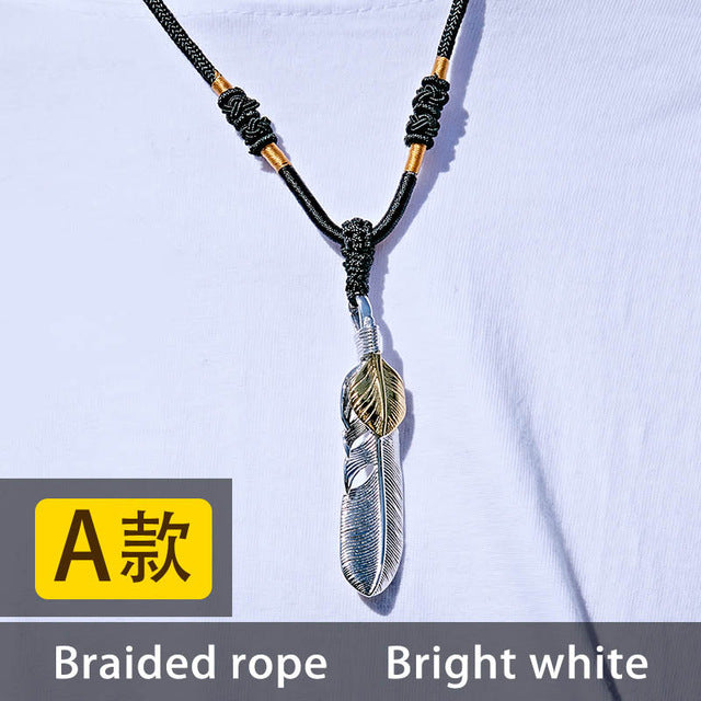 BEIER Fashion Stainless Steel Feather Pendant Necklace With Red/Black/Blue Stone Leaf Jewerly for man women gift BP8-112