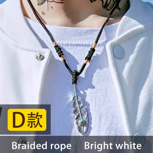 BEIER Fashion Stainless Steel Feather Pendant Necklace With Red/Black/Blue Stone Leaf Jewerly for man women gift BP8-112