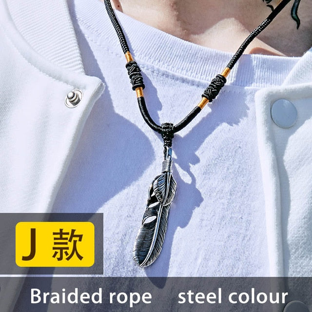 BEIER Fashion Stainless Steel Feather Pendant Necklace With Red/Black/Blue Stone Leaf Jewerly for man women gift BP8-112