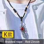 BEIER Fashion Stainless Steel Feather Pendant Necklace With Red/Black/Blue Stone Leaf Jewerly for man women gift BP8-112