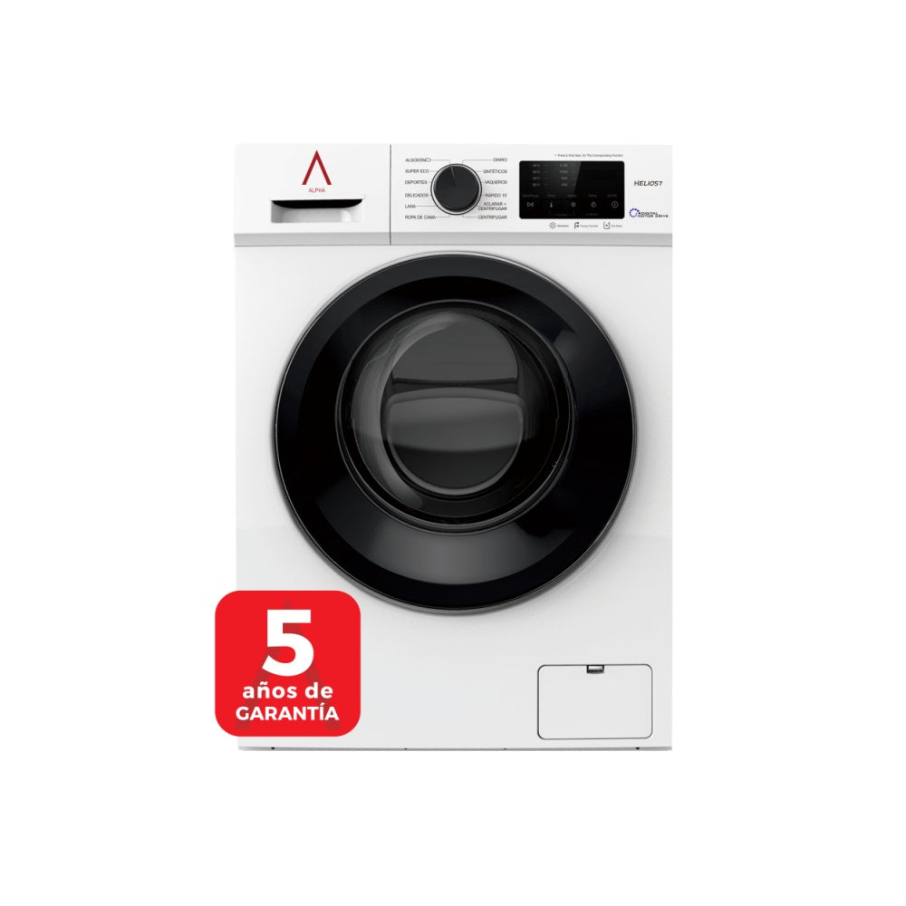 ALPHA Washing Machine HELIOS7, White, 7KG, 1.200RPM, Door XXL, Digital Engine Drive, TO +++, * * High-End **
