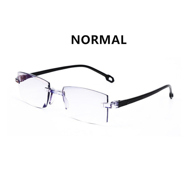 Men Women Rimless Reading Glasses Bifocal Far Near Anti Blue Light Magnification Eyewear Presbyopic Glasses Diopter +150 TR90