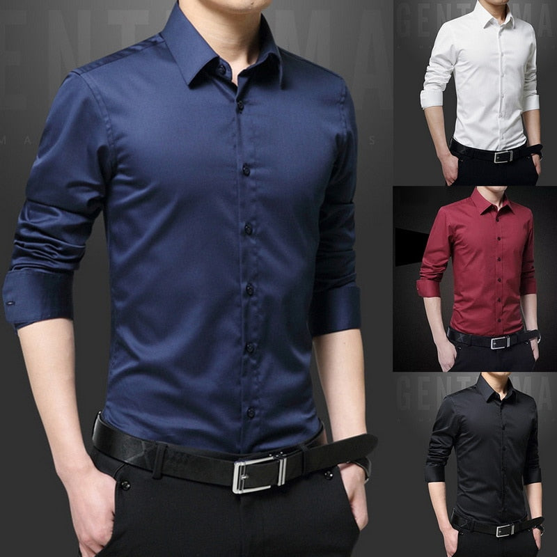 New Casual Long-sleeved Solid Men Shirts Slim Version Male Social Business Dress Shirt Brand Men's Clothing With Button Shirts