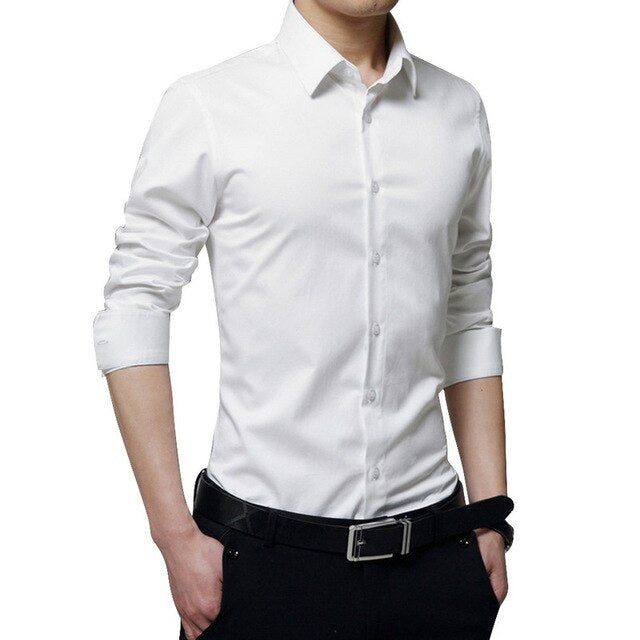 New Casual Long-sleeved Solid Men Shirts Slim Version Male Social Business Dress Shirt Brand Men's Clothing With Button Shirts