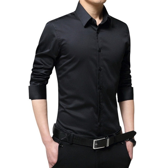 New Casual Long-sleeved Solid Men Shirts Slim Version Male Social Business Dress Shirt Brand Men's Clothing With Button Shirts