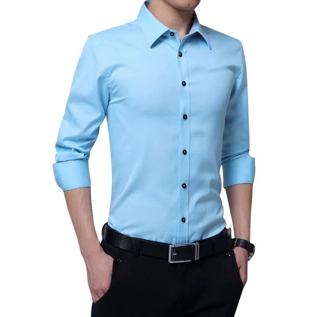 New Casual Long-sleeved Solid Men Shirts Slim Version Male Social Business Dress Shirt Brand Men's Clothing With Button Shirts