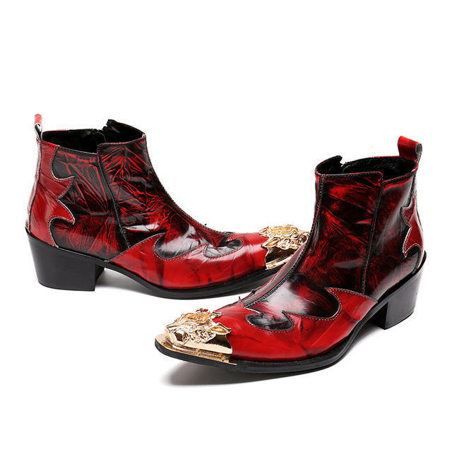 italian military dress boots steel pointed toe high heels western styles brown double buckle strap cowboy boots shoes man