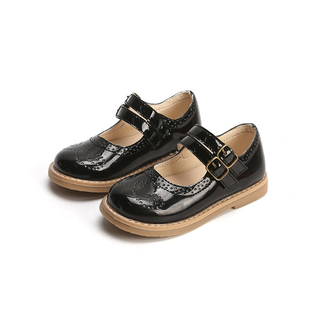 Spring Girls Leather Shoes Cut-outs Retro Kids Shoes for Girl Princess Anti-slip Sneakers Baby Girl Dancing Shoes SMG056