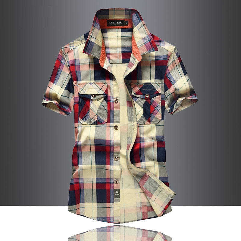 Mens Clothing 2020 Summer Casual Men's Shirts Short Sleeve Mens Designer Dress Red Plaid Shirt Top Male High Quality 100% Cotton