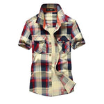 Mens Clothing 2020 Summer Casual Men's Shirts Short Sleeve Mens Designer Dress Red Plaid Shirt Top Male High Quality 100% Cotton