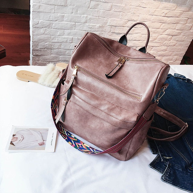 Retro Large Backpack Women PU Leather Rucksack Women's Knapsack Travel Backpacks Shoulder School Bags Mochila Back Pack XA96H
