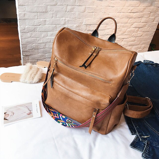 Retro Large Backpack Women PU Leather Rucksack Women's Knapsack Travel Backpacks Shoulder School Bags Mochila Back Pack XA96H
