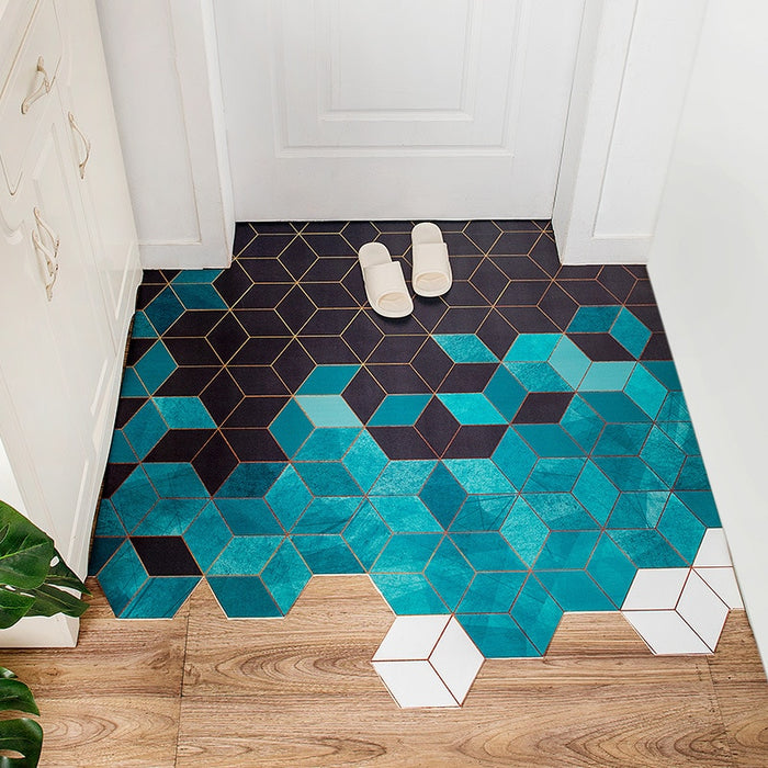 PVC Leather Indoor Outdoor Rugs Diamond Geometry Plaid Doormat Non-slip Oil proof Washable Durable Area Rug Mats for Bathroom