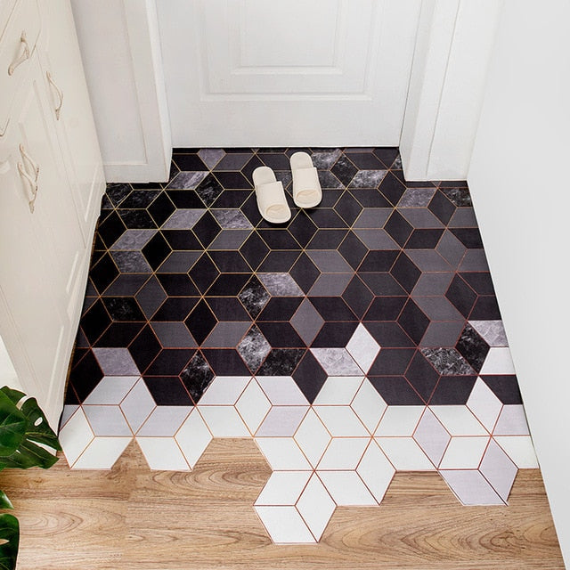 PVC Leather Indoor Outdoor Rugs Diamond Geometry Plaid Doormat Non-slip Oil proof Washable Durable Area Rug Mats for Bathroom