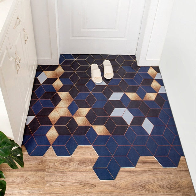 PVC Leather Indoor Outdoor Rugs Diamond Geometry Plaid Doormat Non-slip Oil proof Washable Durable Area Rug Mats for Bathroom