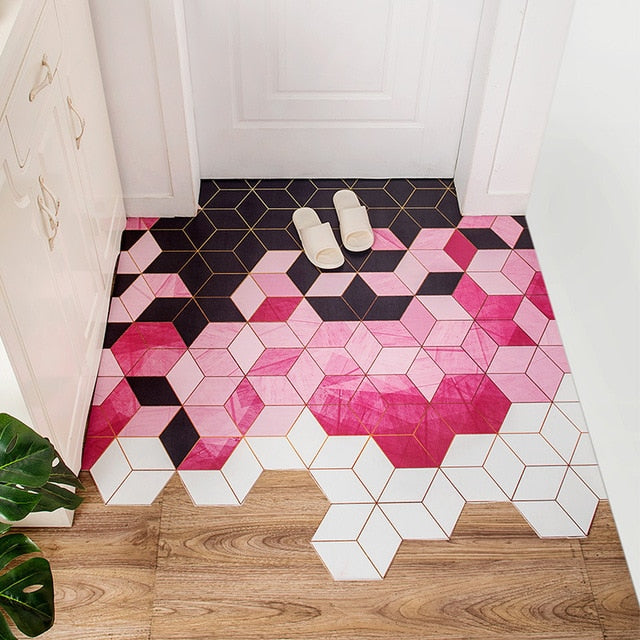 PVC Leather Indoor Outdoor Rugs Diamond Geometry Plaid Doormat Non-slip Oil proof Washable Durable Area Rug Mats for Bathroom