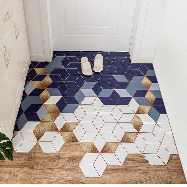 PVC Leather Indoor Outdoor Rugs Diamond Geometry Plaid Doormat Non-slip Oil proof Washable Durable Area Rug Mats for Bathroom