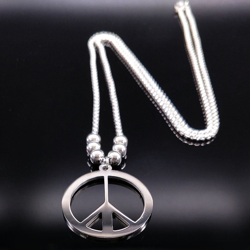 2020 Fashion Peace Sign Stainless Steel Long Necklace Men Jewerly Silver Color Necklaces Pendants Jewelry colar choker N424S02
