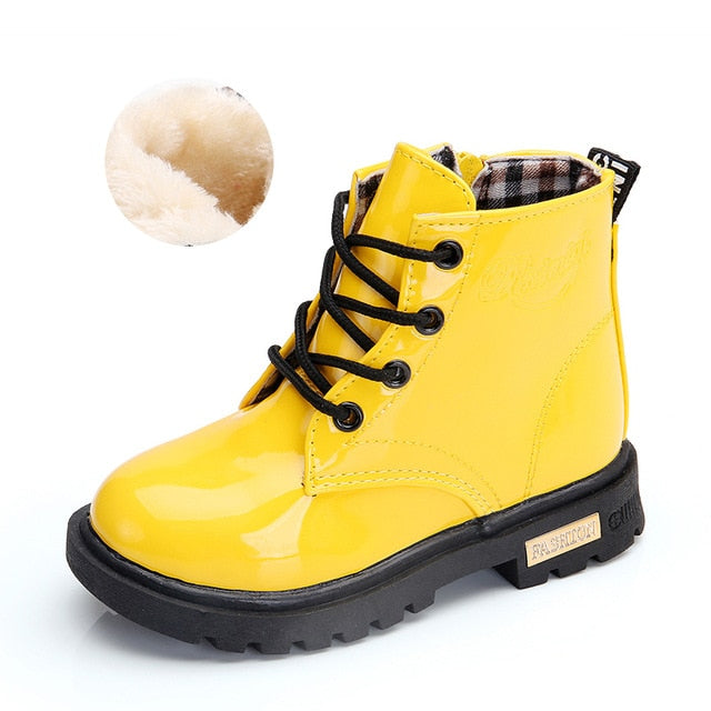 2020 New Winter Children Shoes PU Leather Waterproof Martin Boots Kids Snow Boots Brand Girls Boys Rubber Boots Fashion Sneakers