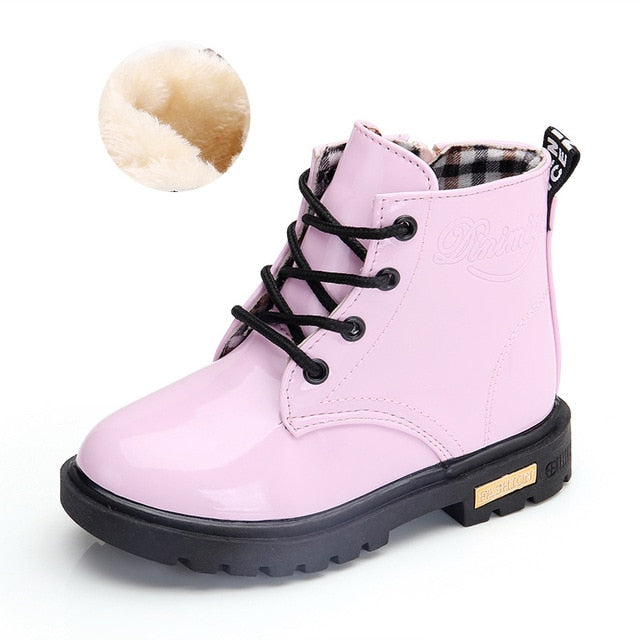 2020 New Winter Children Shoes PU Leather Waterproof Martin Boots Kids Snow Boots Brand Girls Boys Rubber Boots Fashion Sneakers