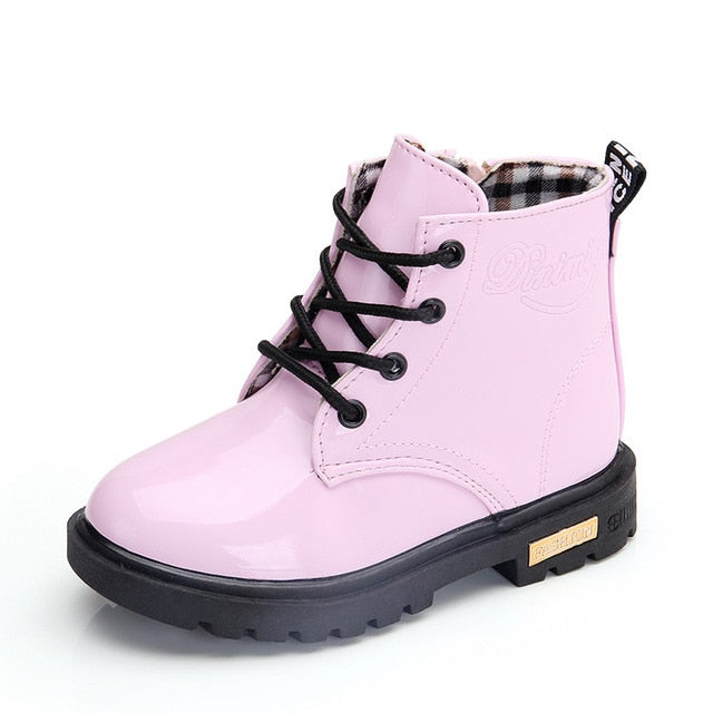 2020 New Winter Children Shoes PU Leather Waterproof Martin Boots Kids Snow Boots Brand Girls Boys Rubber Boots Fashion Sneakers