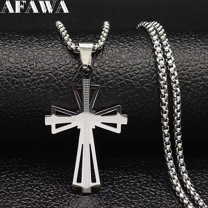 2020 Fashion Big Long Cross Stainless Steel Necklaces Pendants for Men Silver Necklace Jewerly cadenas para hombre N1165S02