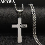 2020 Fashion Big Long Cross Stainless Steel Necklaces Pendants for Men Silver Necklace Jewerly cadenas para hombre N1165S02