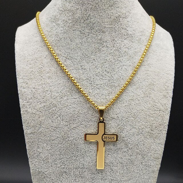 2020 Fashion Big Long Cross Stainless Steel Necklaces Pendants for Men Silver Necklace Jewerly cadenas para hombre N1165S02
