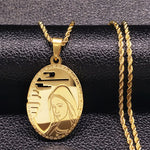 2020 The Virgin Mary Stainless Steel Long Necklace Men Jewerly Gold Color Choker Necklace Hip Hop Jewelry collares hombre N17850